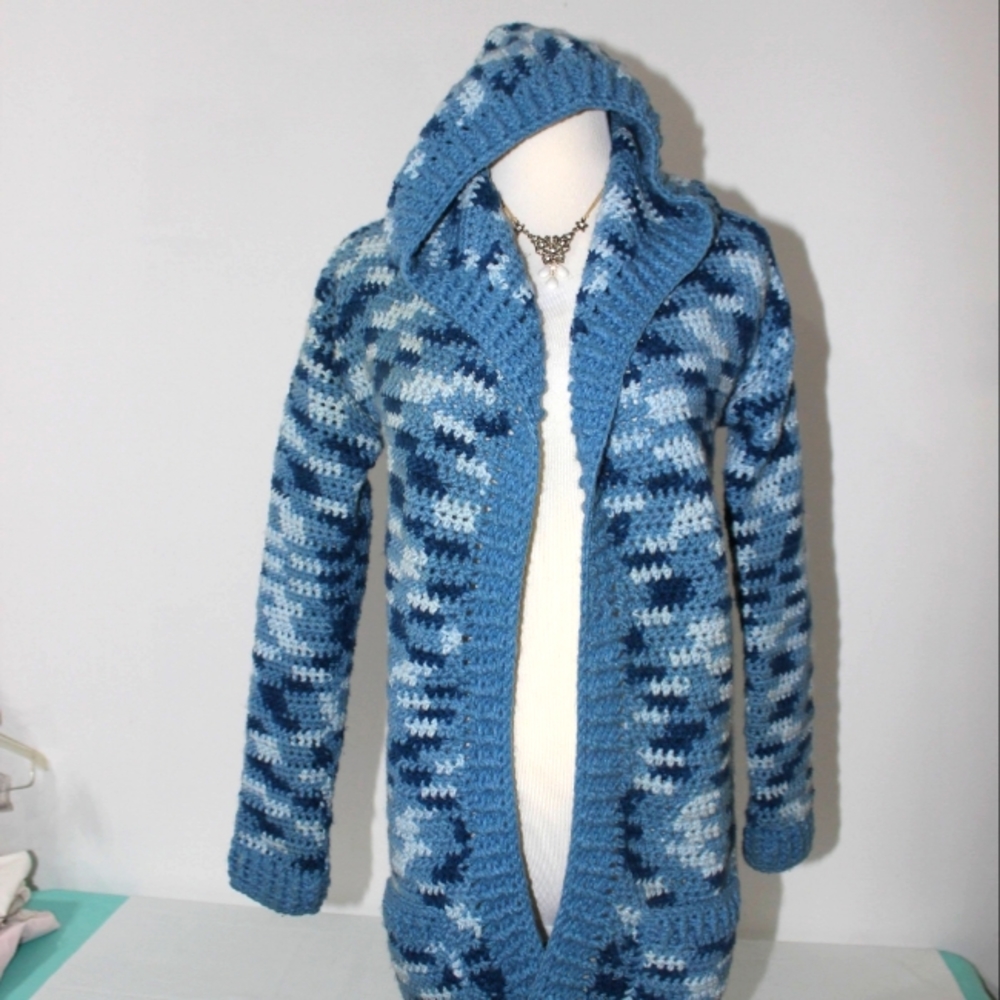 HANDCRAFTED Crochet Hooded Cardigan w/ Pockets Women's XS NEW